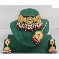 Rajwadi Collection Traditional Pota Stone And Pearl Choker Necklace Set