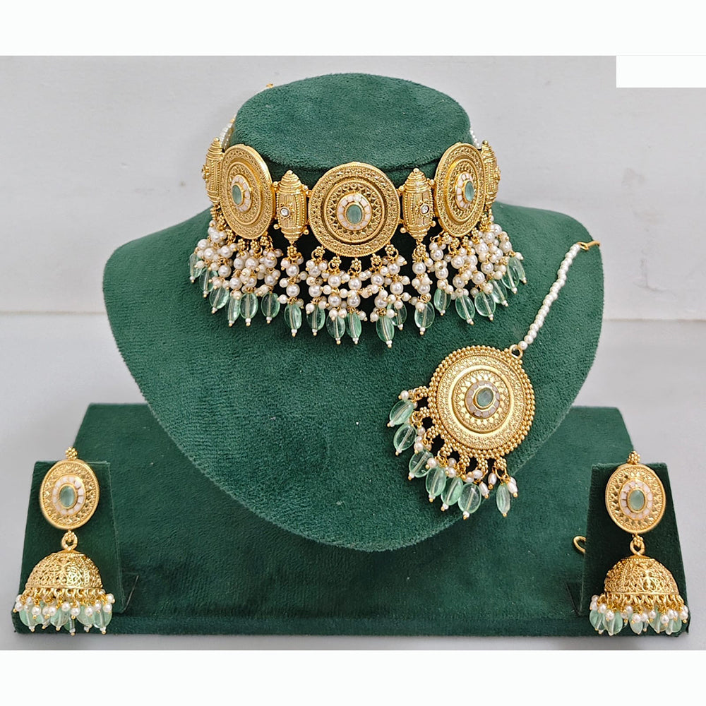 Rajwadi Collection Traditional Pota Stone And Pearl Choker Necklace Set