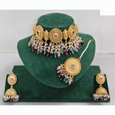 Rajwadi Collection Traditional Pota Stone And Pearl Choker Necklace Set