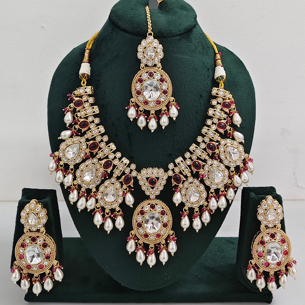Rajwadi Collection Royal Look Kundan Stone Beads And Pearl Necklace Set