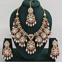 Rajwadi Collection Royal Look Kundan Stone Beads And Pearl Necklace Set