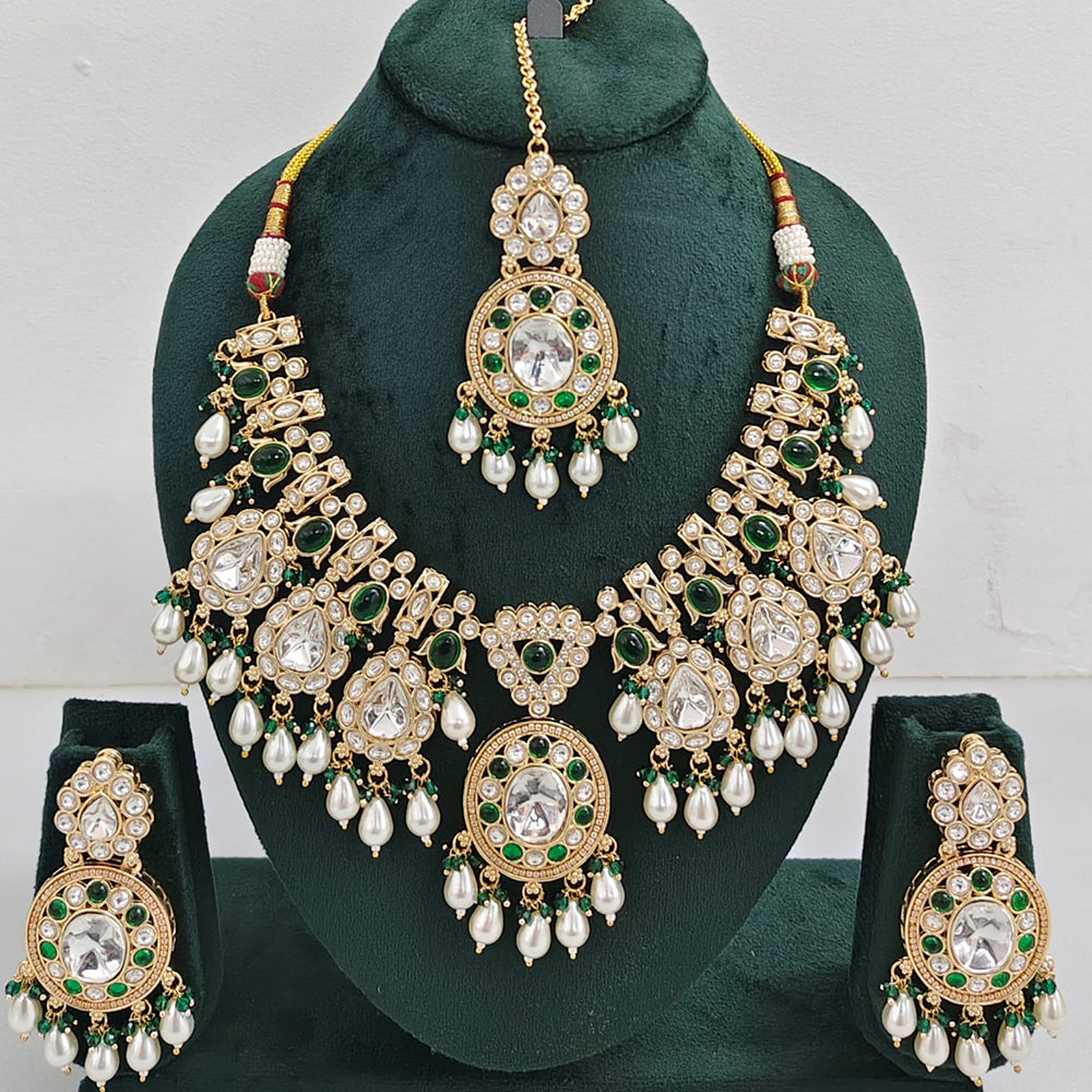 Rajwadi Collection Royal Look Kundan Stone Beads And Pearl Necklace Set