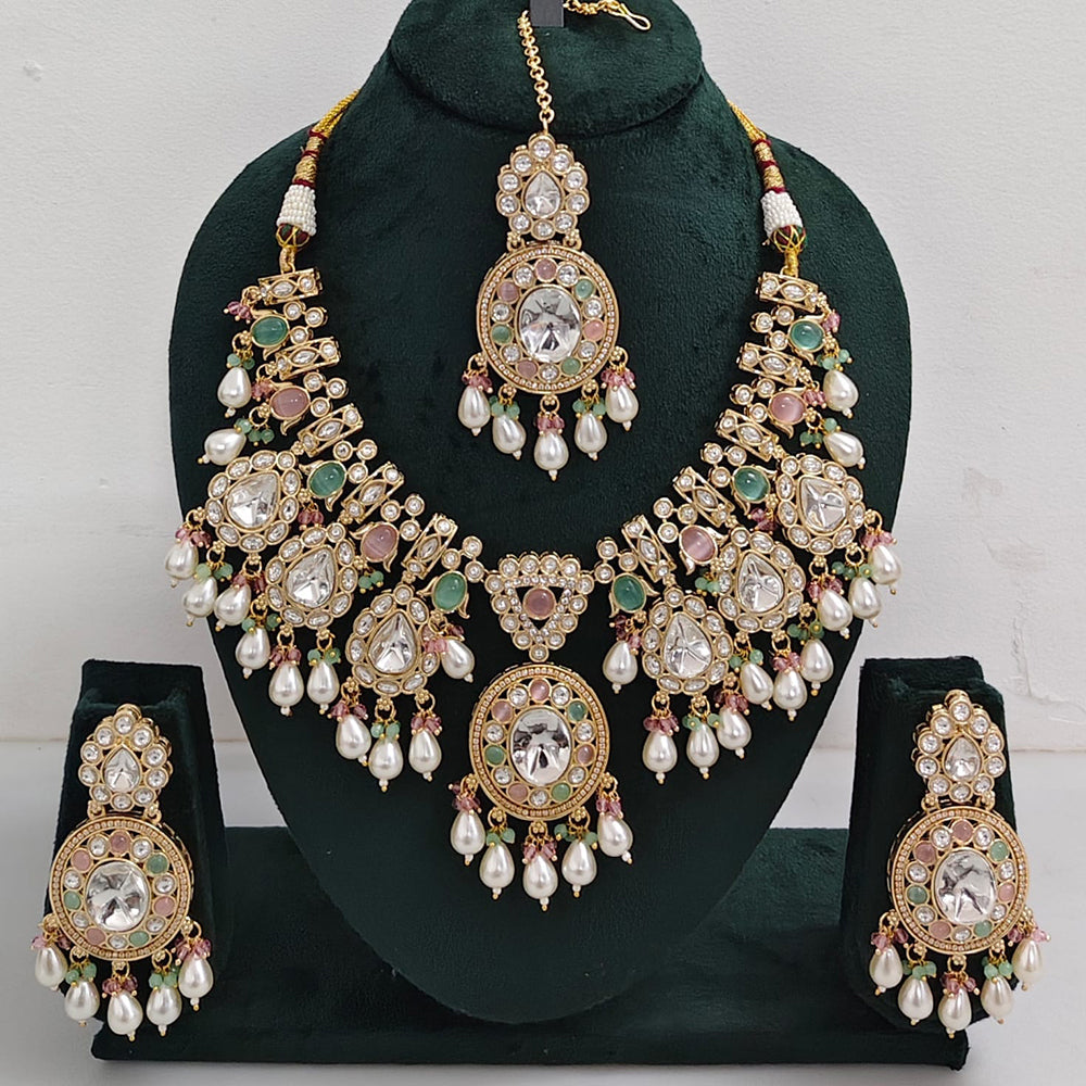 Rajwadi Collection Royal Look Kundan Stone Beads And Pearl Necklace Set