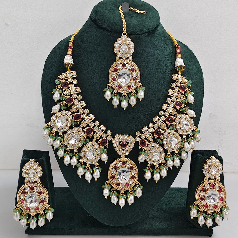 Rajwadi Collection Royal Look Kundan Stone Beads And Pearl Necklace Set