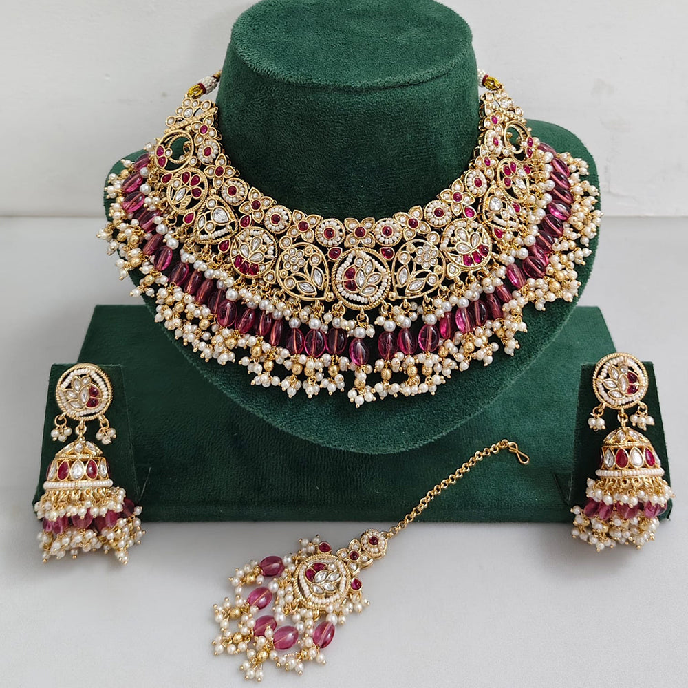 Rajwadi Collection Heritage Inspired Pota Stone Pearl And Beads Choker Necklace Set