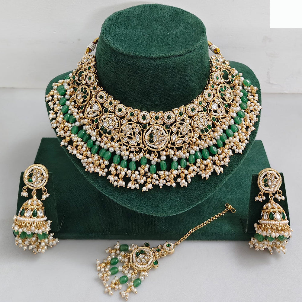 Rajwadi Collection Heritage Inspired Pota Stone Pearl And Beads Choker Necklace Set