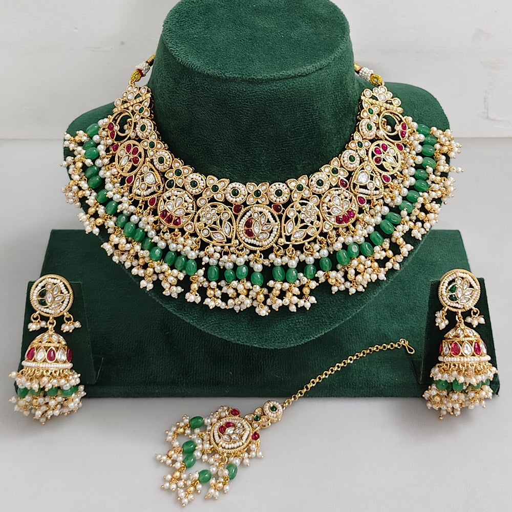 Rajwadi Collection Heritage Inspired Pota Stone Pearl And Beads Choker Necklace Set
