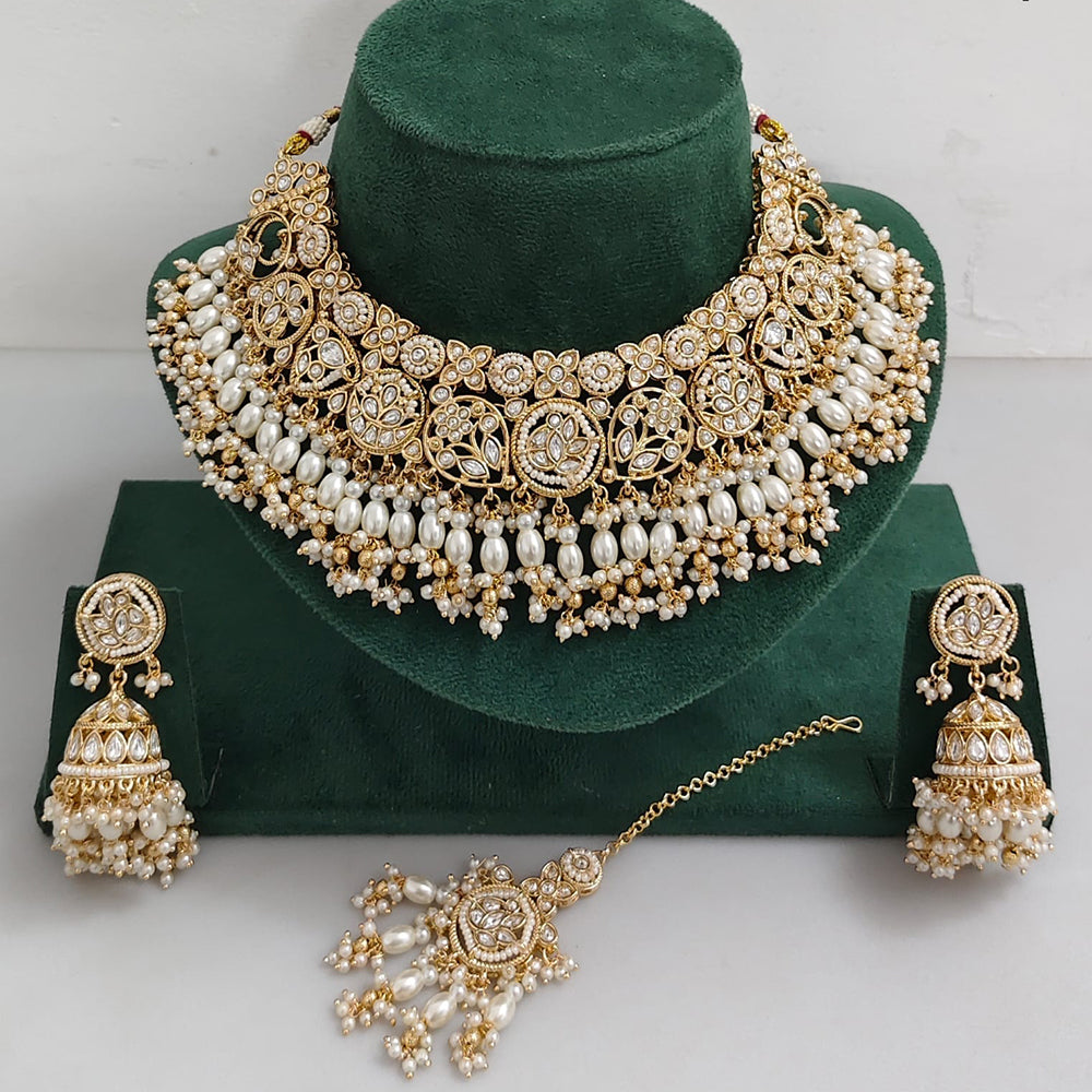 Rajwadi Collection Heritage Inspired Pota Stone Pearl And Beads Choker Necklace Set