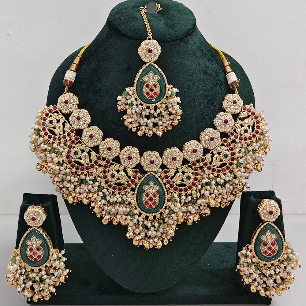 Rajwadi Collection Heritage Inspired Pota Stone And Pearl Necklace Set