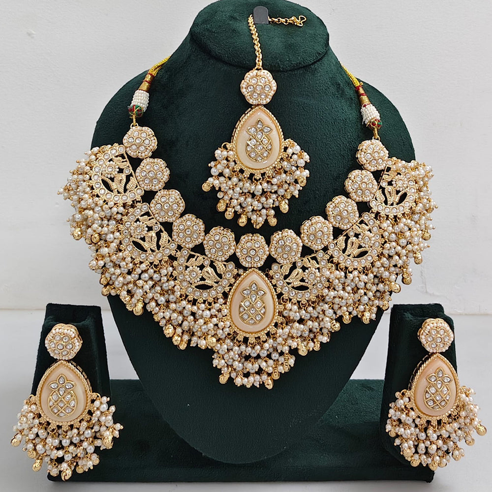Rajwadi Collection Heritage Inspired Pota Stone And Pearl Necklace Set