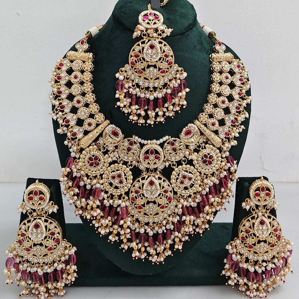 Rajwadi Collection Heritage Inspired Pota Stone And Pearl Necklace Set