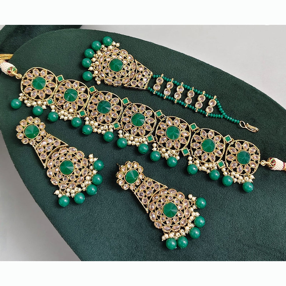 Rajwadi Collection Luxury Crystal Stone Pearl And Beads Choker Necklace Set