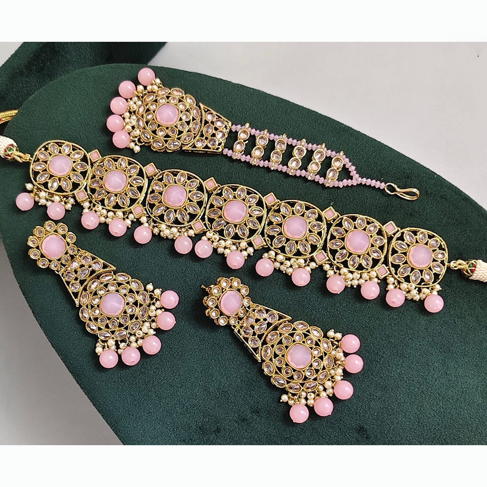 Rajwadi Collection Luxury Crystal Stone Pearl And Beads Choker Necklace Set
