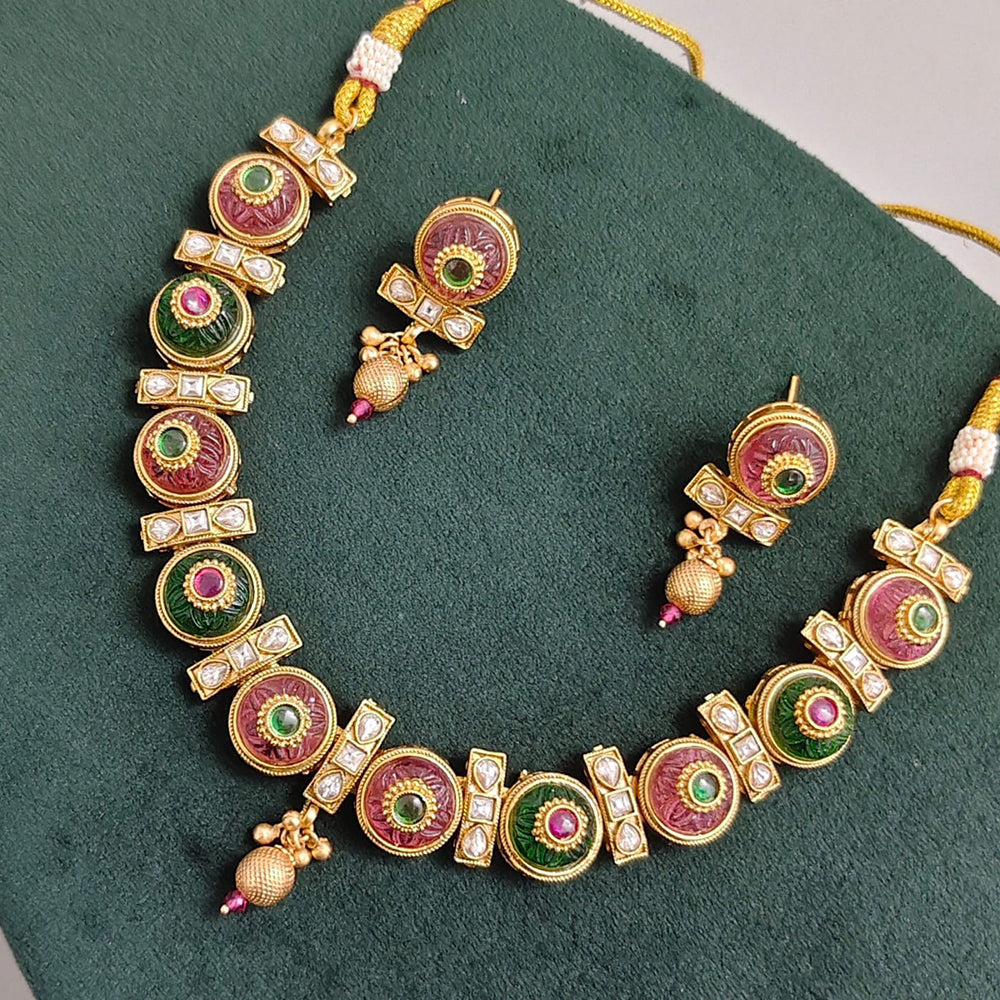 Rajwadi Collection Luxury Pota Stone Pearl And Beads Necklace Set