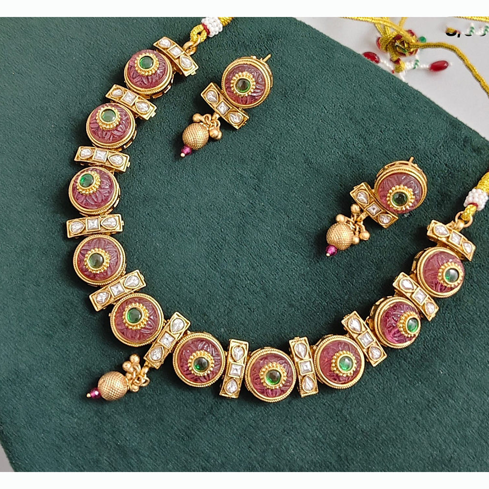 Rajwadi Collection Luxury Pota Stone Pearl And Beads Necklace Set