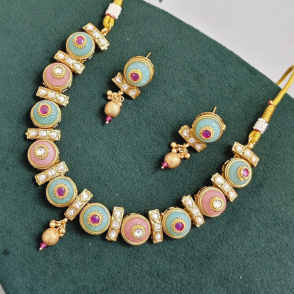 Rajwadi Collection Luxury Pota Stone Pearl And Beads Necklace Set