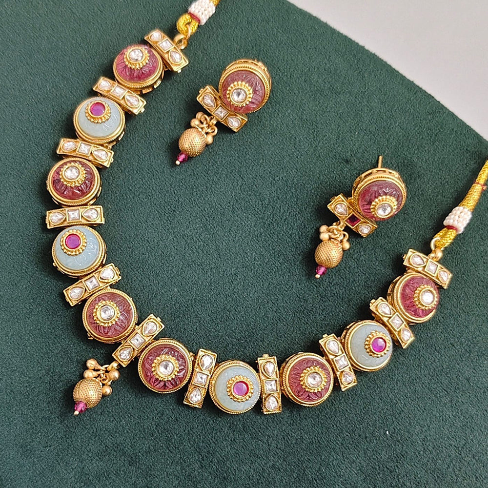Rajwadi Collection Luxury Pota Stone Pearl And Beads Necklace Set
