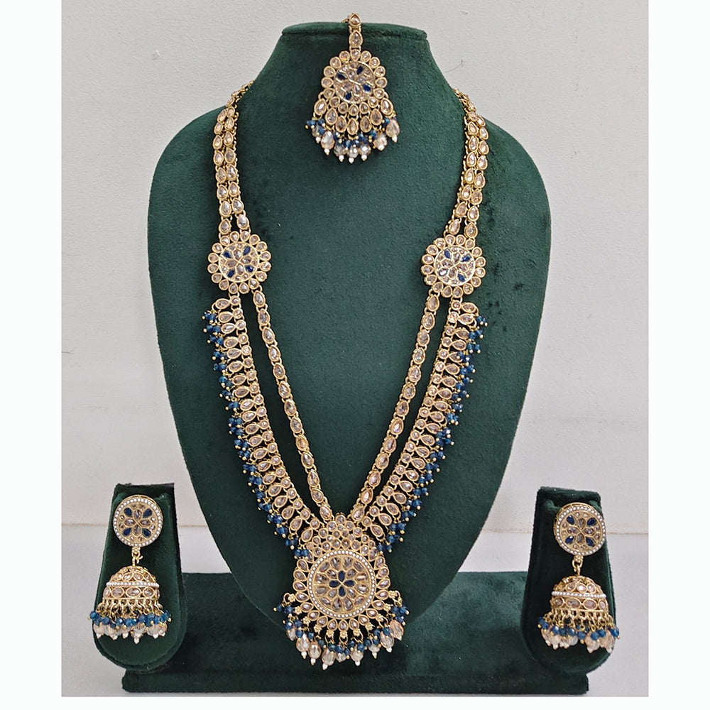 Rajwadi Collection Premium Crystal Stone And Pearl Long Necklace Set