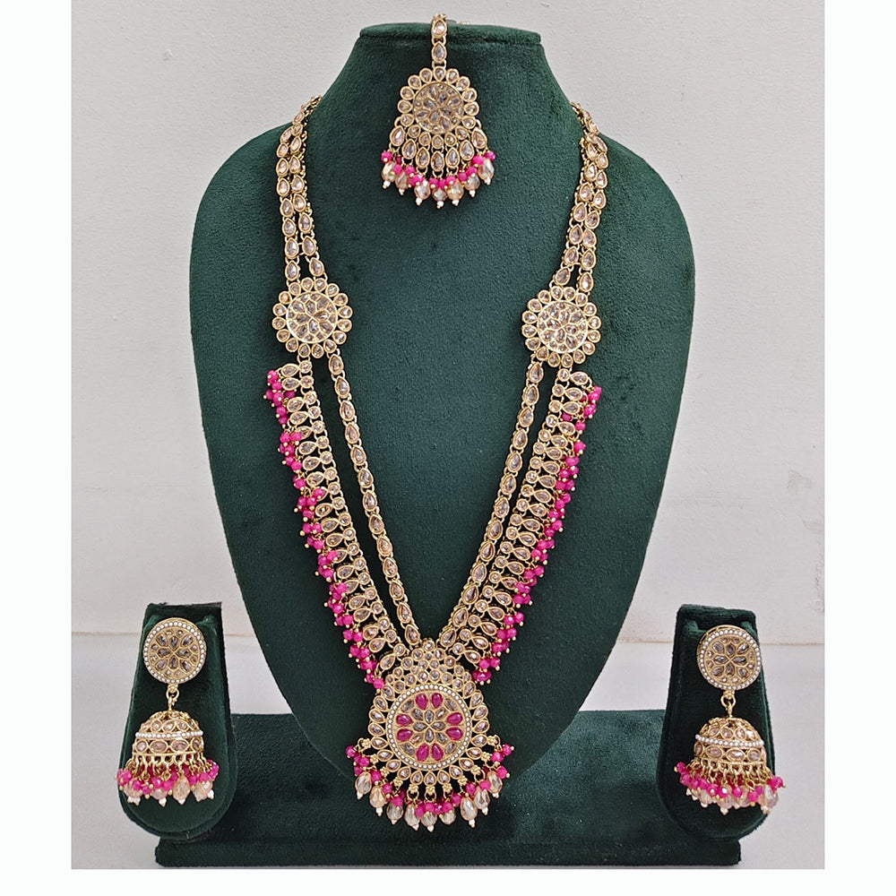 Rajwadi Collection Premium Crystal Stone And Pearl Long Necklace Set