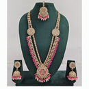 Rajwadi Collection Premium Crystal Stone And Pearl Long Necklace Set