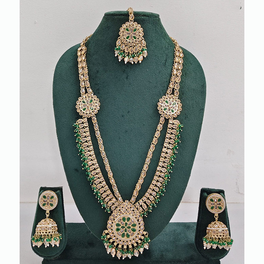 Rajwadi Collection Premium Crystal Stone And Pearl Long Necklace Set