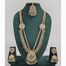 Rajwadi Collection Premium Crystal Stone And Pearl Long Necklace Set