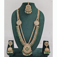 Rajwadi Collection Premium Crystal Stone And Pearl Long Necklace Set