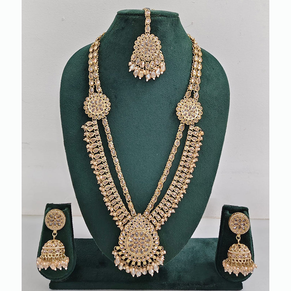 Rajwadi Collection Premium Crystal Stone And Pearl Long Necklace Set