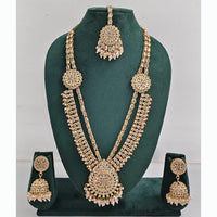 Rajwadi Collection Premium Crystal Stone And Pearl Long Necklace Set