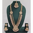 Rajwadi Collection Premium Crystal Stone And Pearl Long Necklace Set