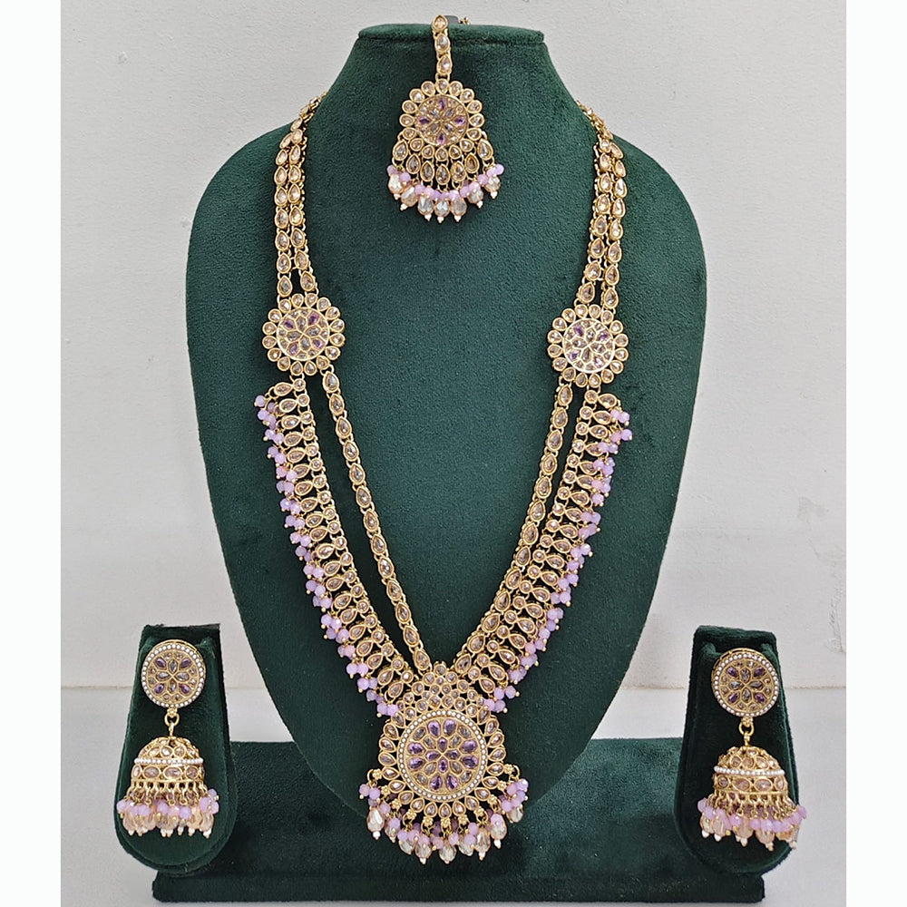 Rajwadi Collection Premium Crystal Stone And Pearl Long Necklace Set