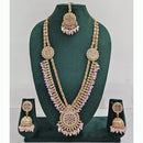 Rajwadi Collection Premium Crystal Stone And Pearl Long Necklace Set
