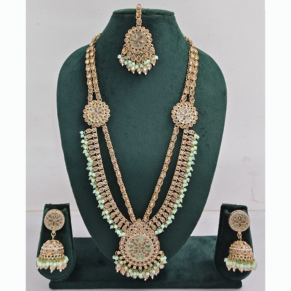 Rajwadi Collection Premium Crystal Stone And Pearl Long Necklace Set