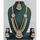 Rajwadi Collection Premium Crystal Stone And Pearl Long Necklace Set