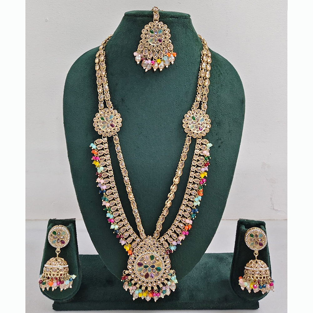 Rajwadi Collection Premium Crystal Stone And Pearl Long Necklace Set