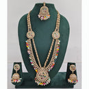 Rajwadi Collection Premium Crystal Stone And Pearl Long Necklace Set
