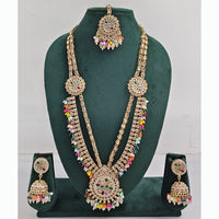Rajwadi Collection Premium Crystal Stone And Pearl Long Necklace Set