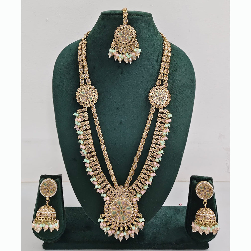 Rajwadi Collection Premium Crystal Stone And Pearl Long Necklace Set