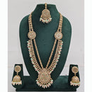 Rajwadi Collection Premium Crystal Stone And Pearl Long Necklace Set