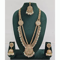 Rajwadi Collection Premium Crystal Stone And Pearl Long Necklace Set