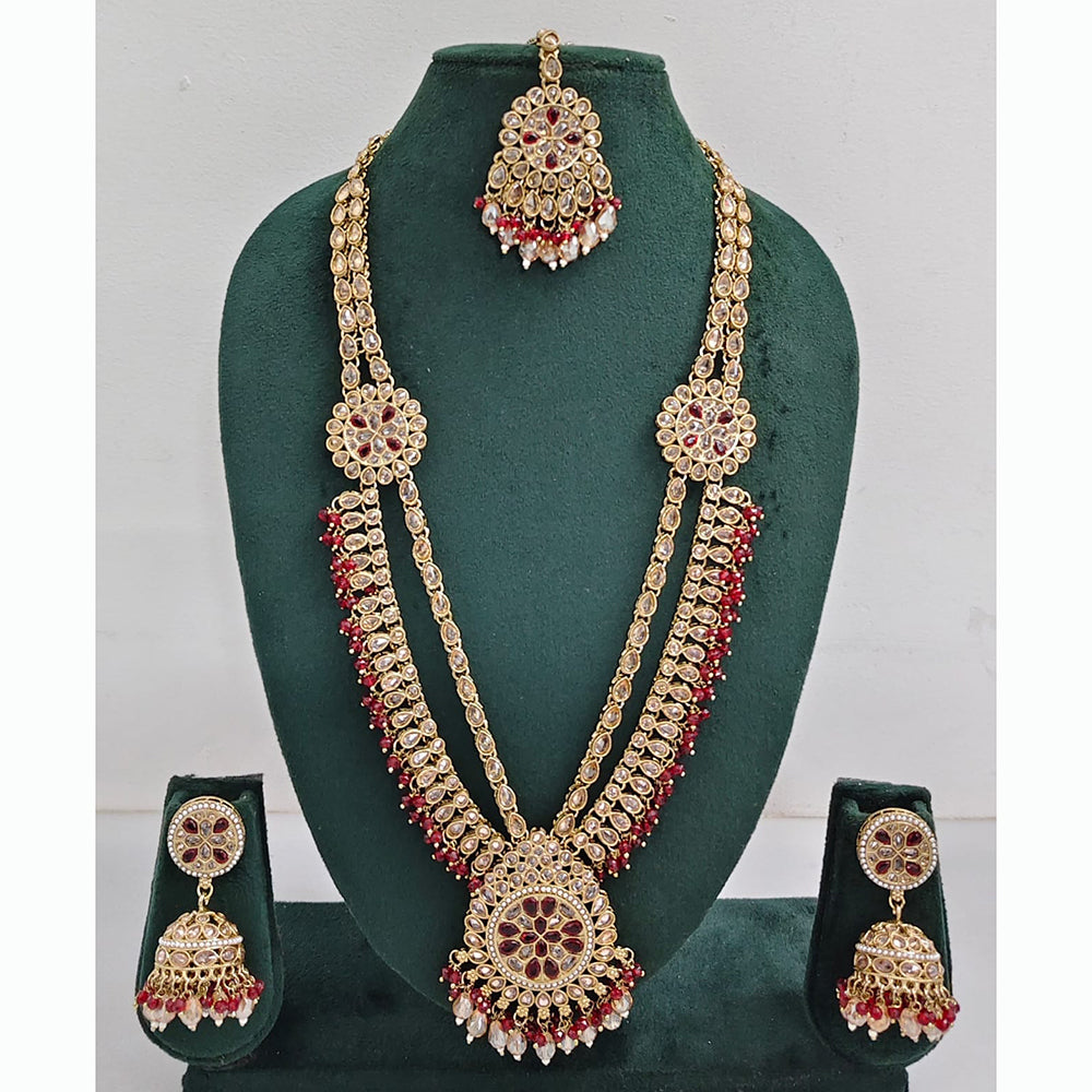Rajwadi Collection Premium Crystal Stone And Pearl Long Necklace Set