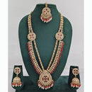 Rajwadi Collection Premium Crystal Stone And Pearl Long Necklace Set