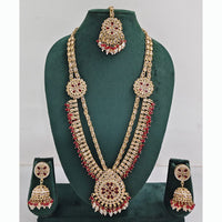 Rajwadi Collection Premium Crystal Stone And Pearl Long Necklace Set