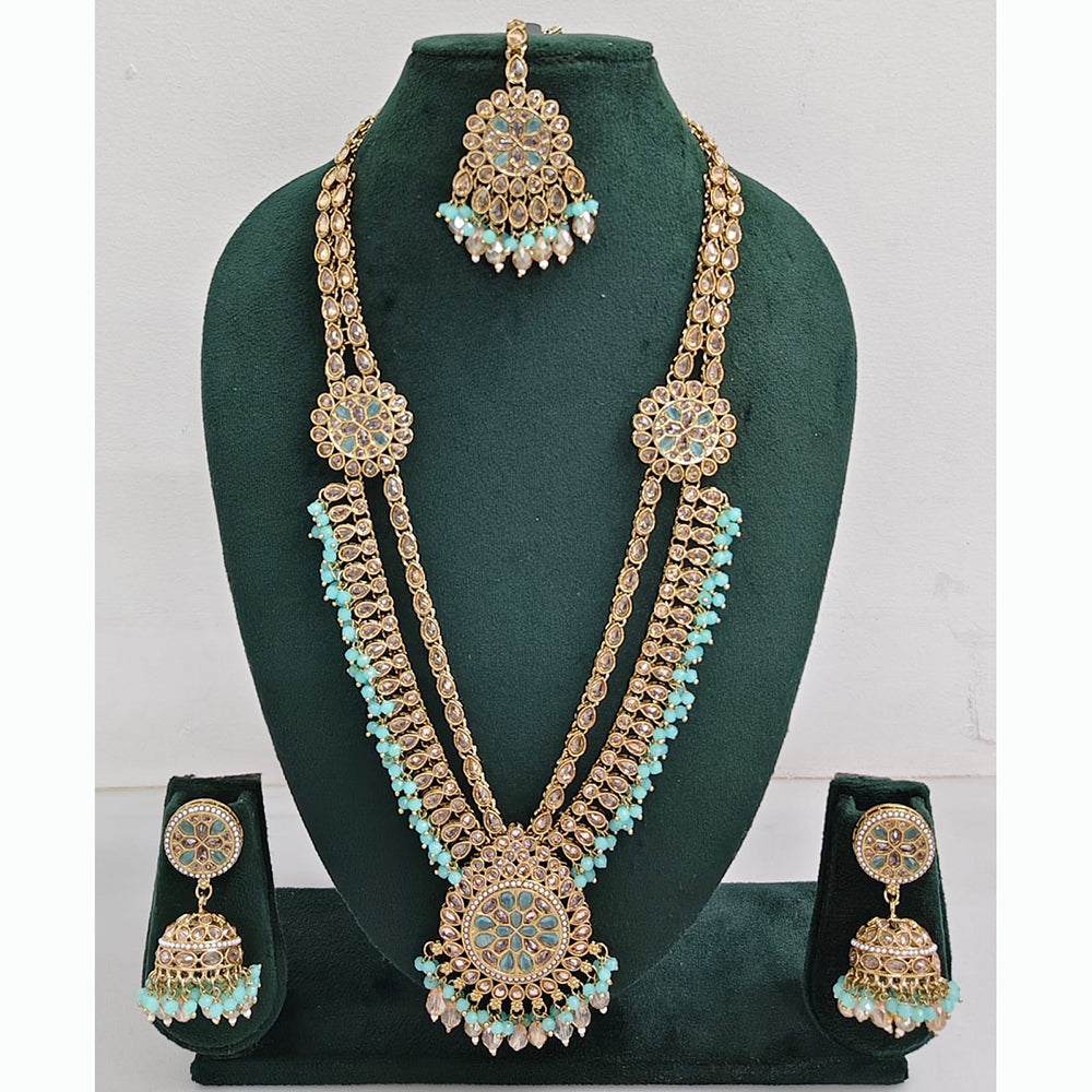 Rajwadi Collection Premium Crystal Stone And Pearl Long Necklace Set