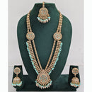 Rajwadi Collection Premium Crystal Stone And Pearl Long Necklace Set