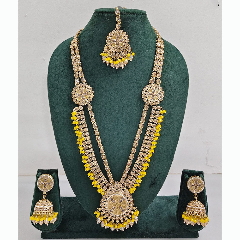 Rajwadi Collection Premium Crystal Stone And Pearl Long Necklace Set