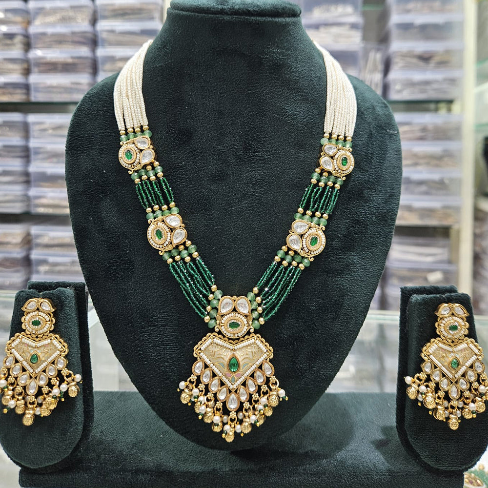 Rajwadi Collection Majestic Pota Stone Pearl And Meenakari Long Necklace Set
