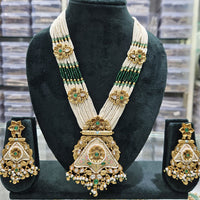 Rajwadi Collection Majestic Pota Stone Pearl And Meenakari Long Necklace Set