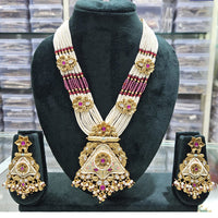Rajwadi Collection Majestic Pota Stone Pearl And Meenakari Long Necklace Set