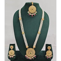 Rajwadi Collection Sparkling Pota Stone Pearl And Beads Long Necklace Set